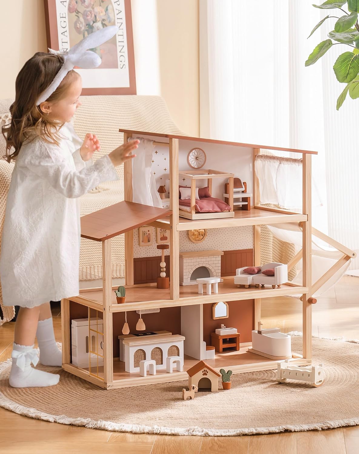 ROBOTIME Casa de muñecas de madera para niños de 3, 4, 5, 6 años, c...