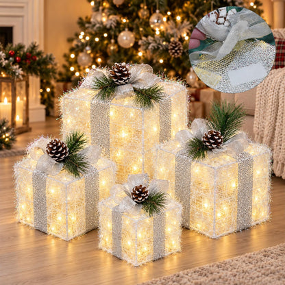 Hourleey Juego de 4 cajas de regalo iluminadas de Navidad, color bl...