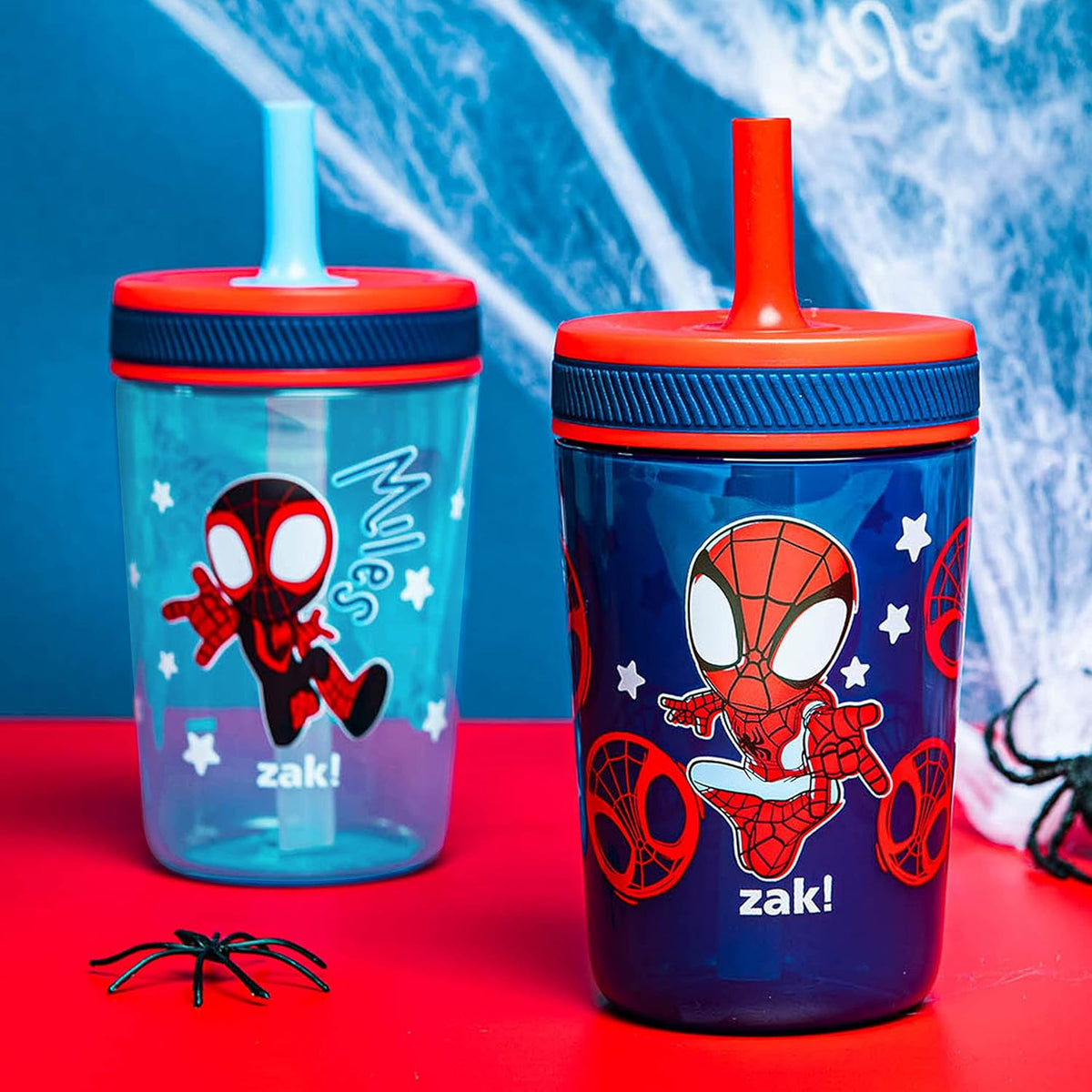 Zak Designs Marvel Spider-Man Kelso - Vasos con popote para niños p...