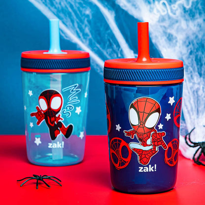 Zak Designs Marvel Spider-Man Kelso - Vasos con popote para niños p...