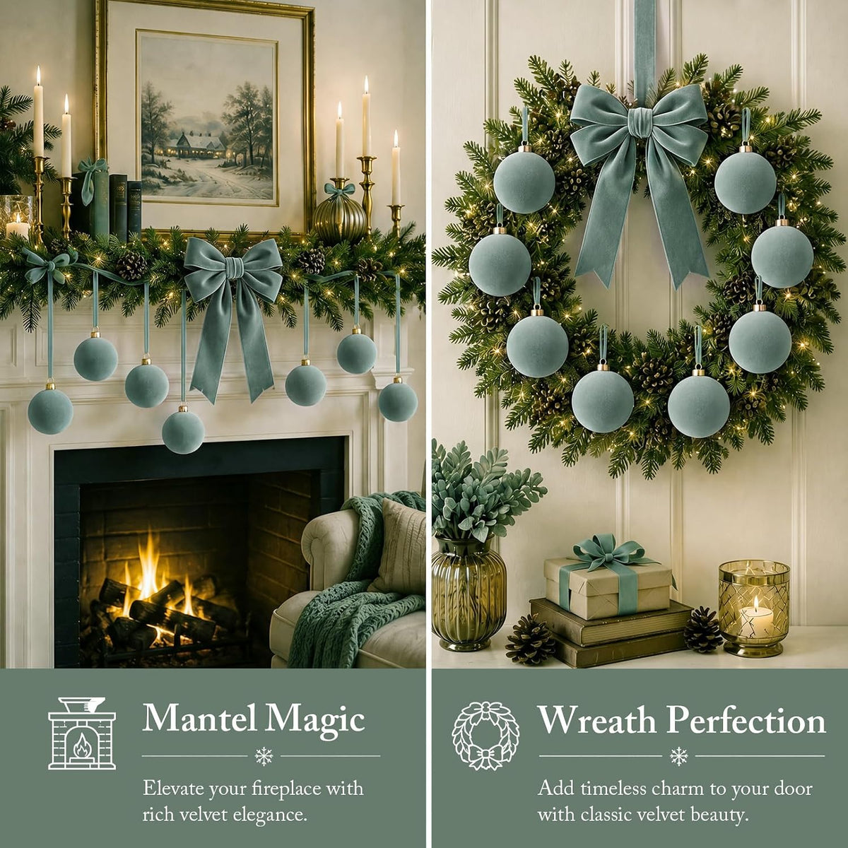 6 adornos grandes de terciopelo de Navidad de 4 pulgadas | Esferas...