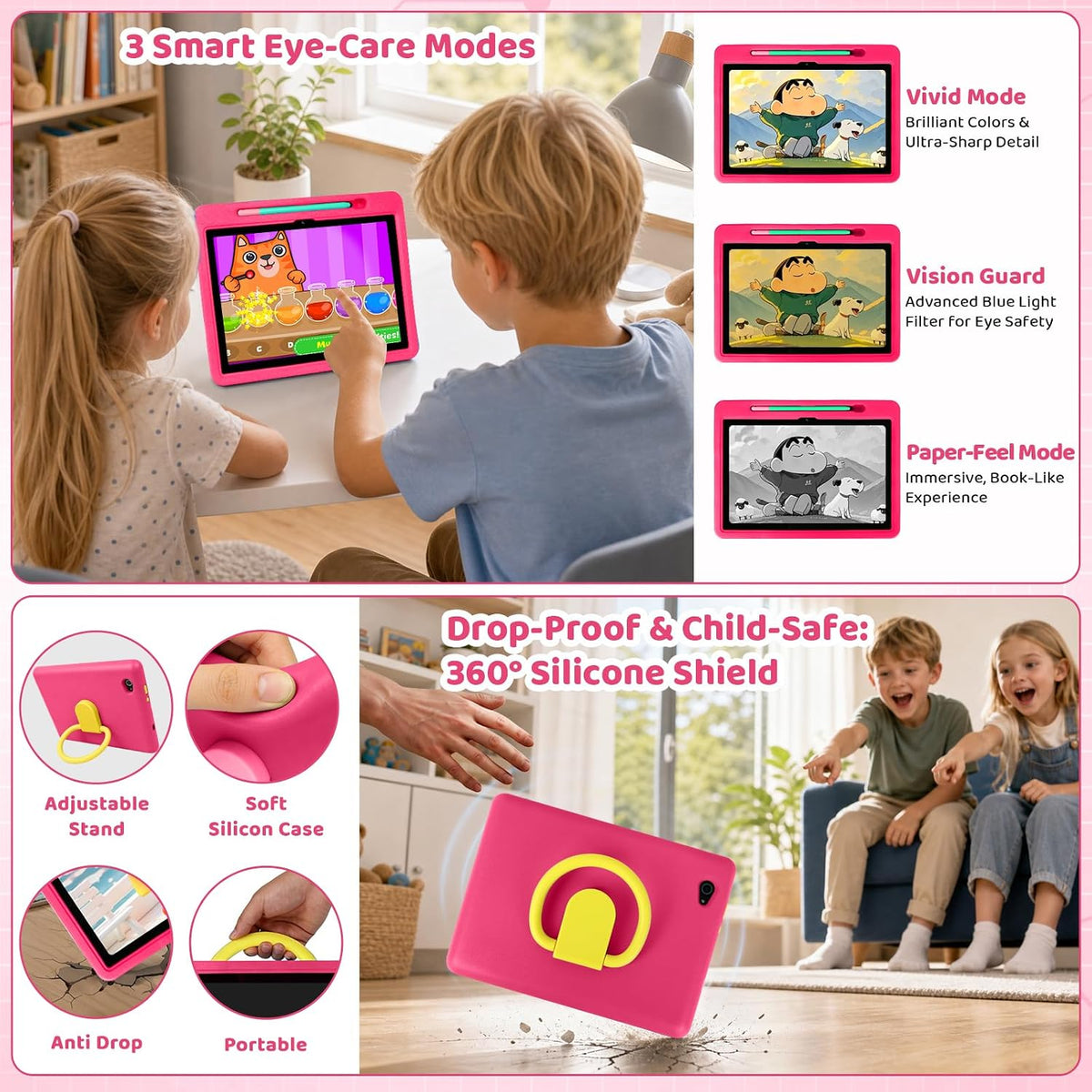 Android 16 Kids Tablet HD de 10 pulgadas con lápiz capacitivo y fun...