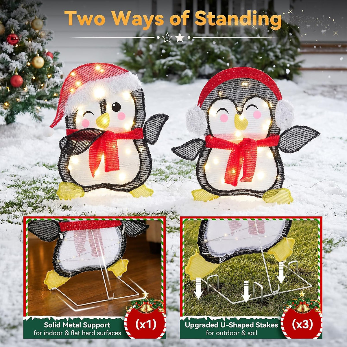 NEWBULIG Pingüino iluminado de 2 piezas para decoración navideña pa...