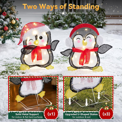 NEWBULIG Pingüino iluminado de 2 piezas para decoración navideña pa...