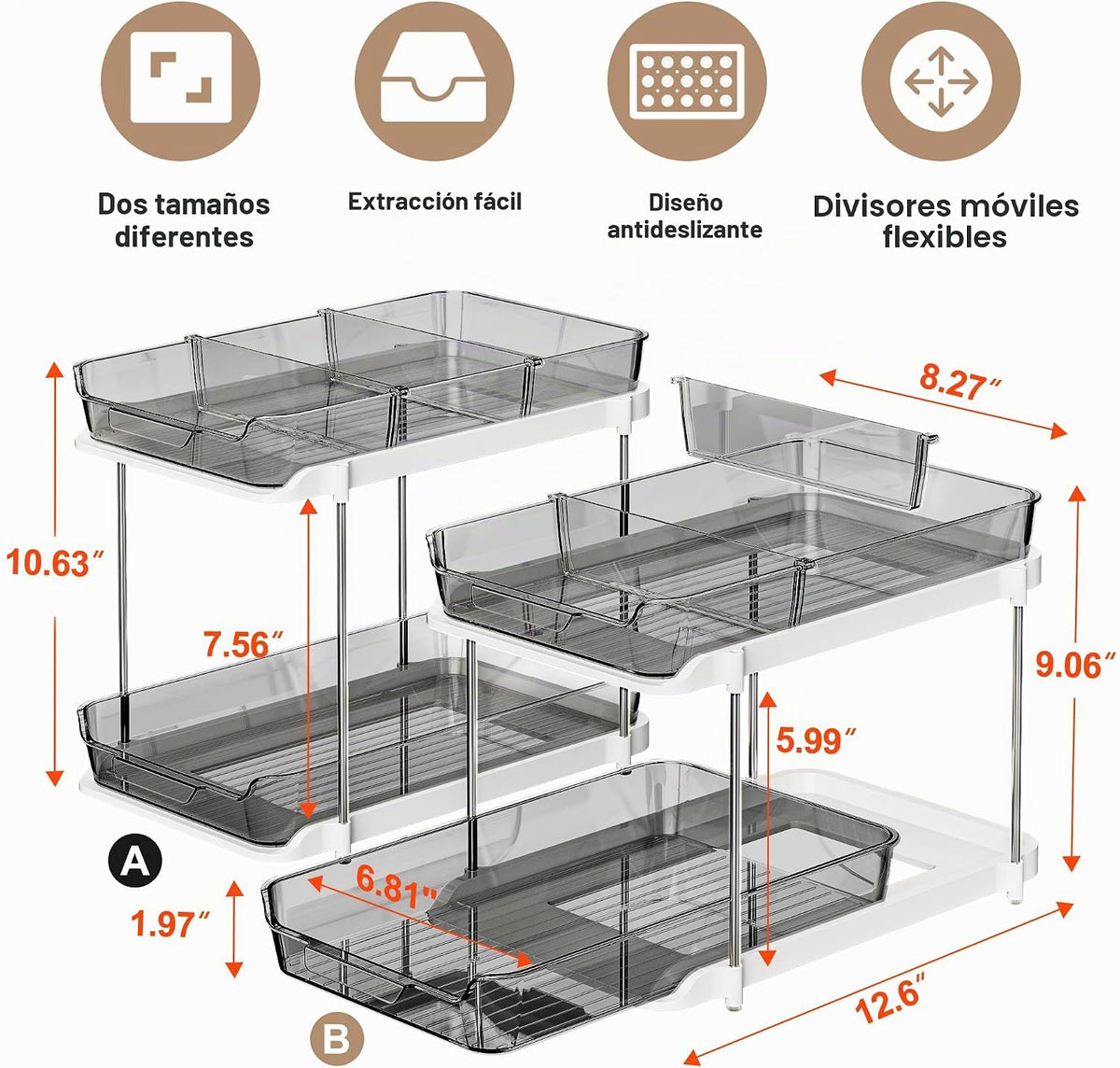 Delamu Organizadores y almacenamiento multiusos de 2 niveles para d...