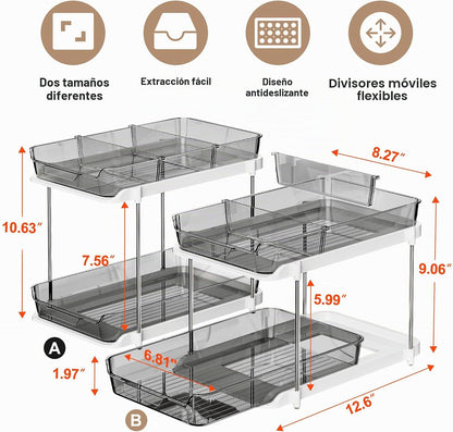 Delamu Organizadores y almacenamiento multiusos de 2 niveles para d...