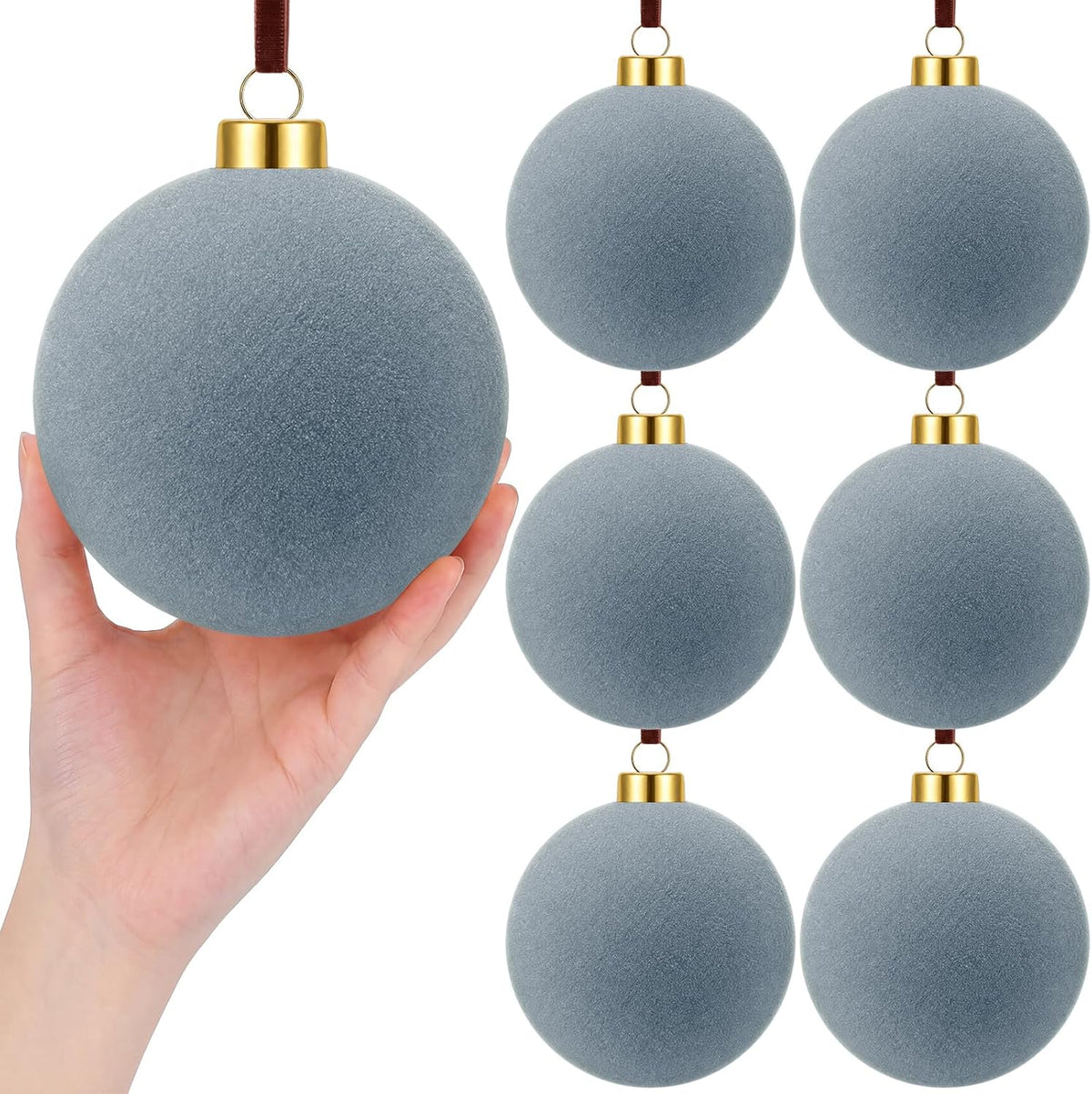 PullCrease 6 bolas de terciopelo de Navidad de 4 pulgadas, adornos...