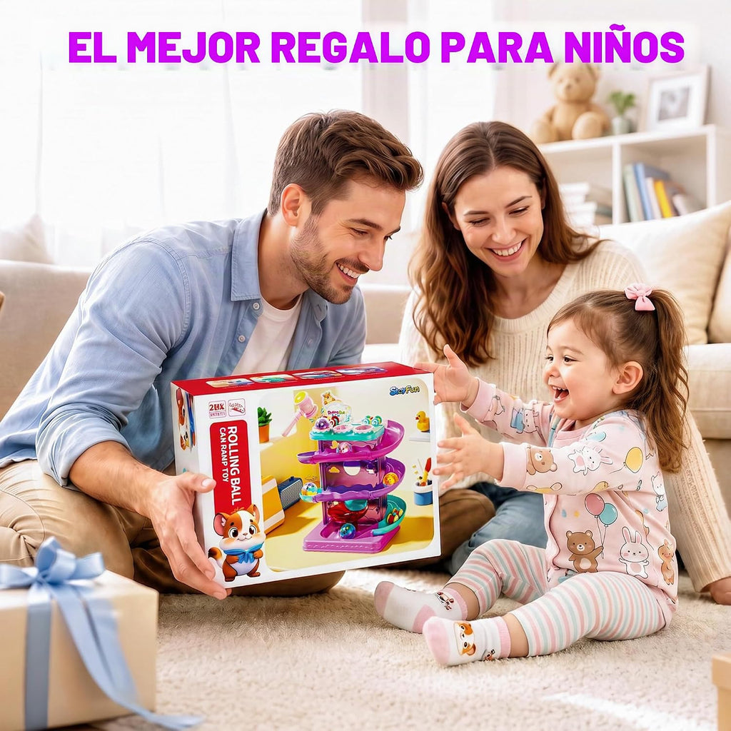 Juguete Montessori de pista de carreras con rampa para coche y caíd...