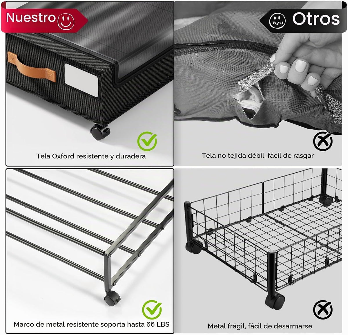 Yecaye Almacenamiento debajo de la cama con ruedas, paquete de 2 co...