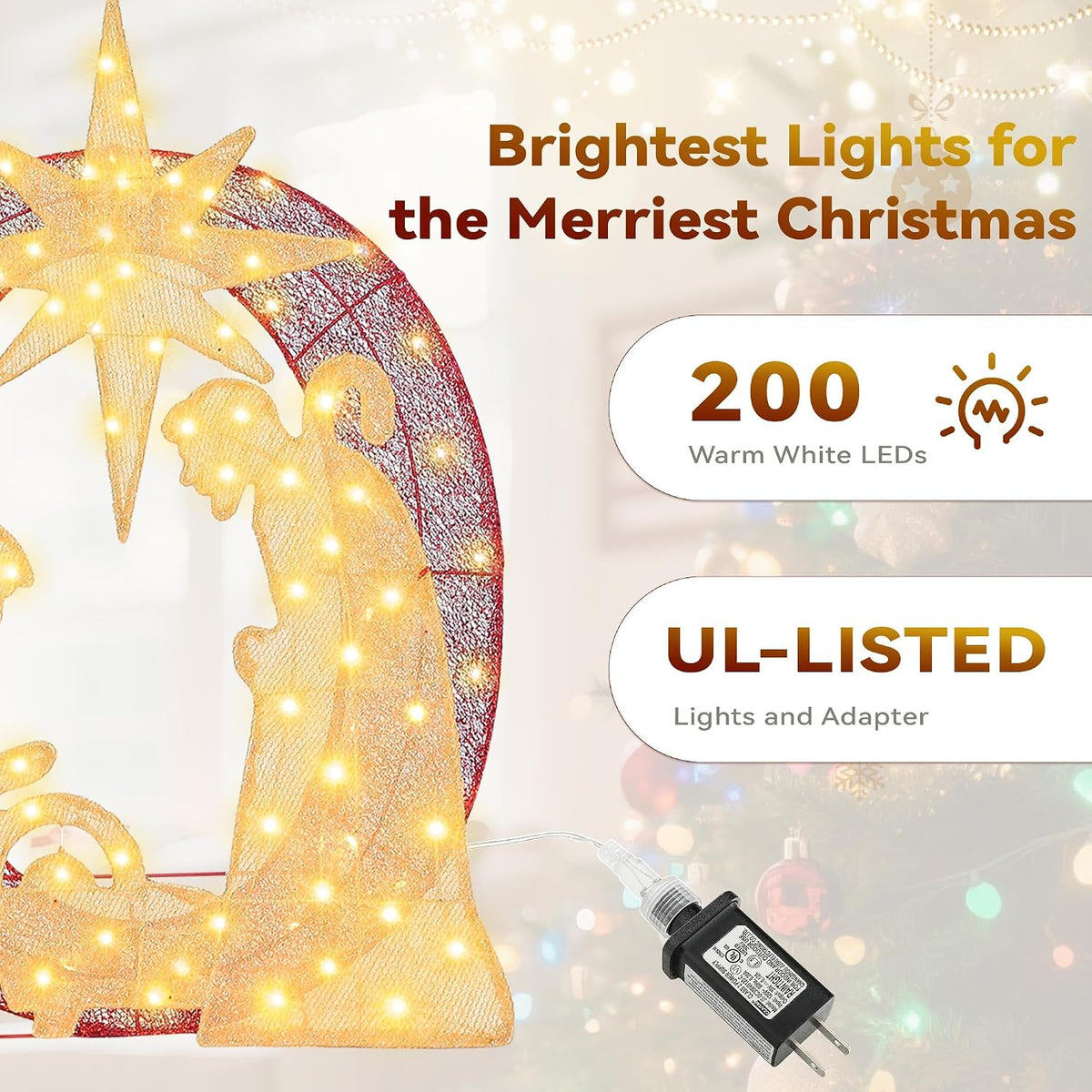 Decoración de letrero de alegría iluminado de Navidad con temporiza...