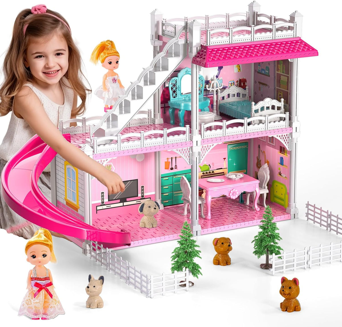 Doloowee - Casa de muñecas DIY de 2 pisos con 3 habitaciones, masco...