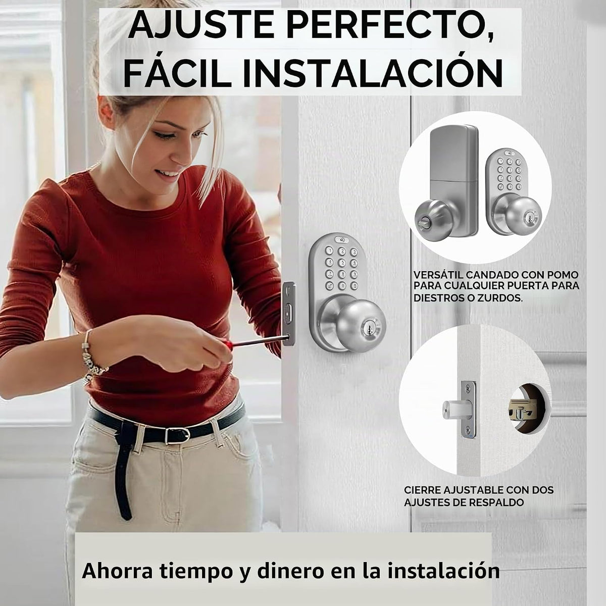 MiLocks TKK-02SN - Pomo digital de puerta con teclado, cerradura de...