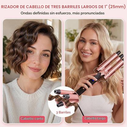 Rizador de 3 barriles, herramienta de crimpadora de cabello de 1 pu...