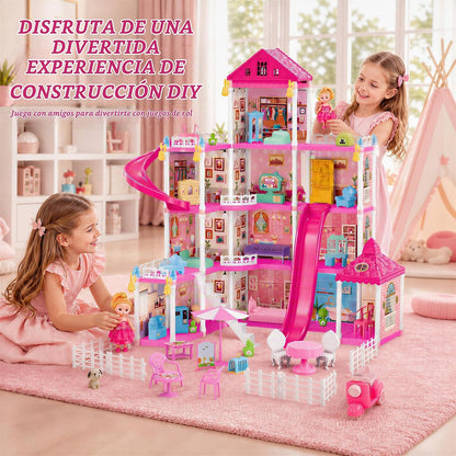 KLADNDER Casa de muñecas de 4 pisos con 12 habitaciones para niñas,...