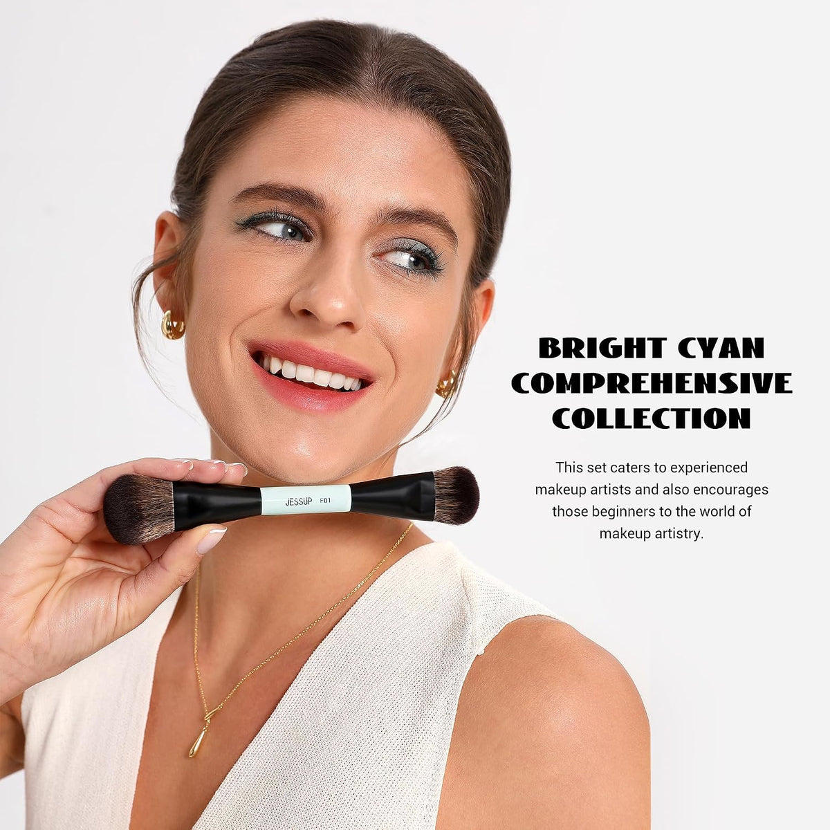 Jessup Juego de brochas de maquillaje, 10 piezas, doble cara para b...