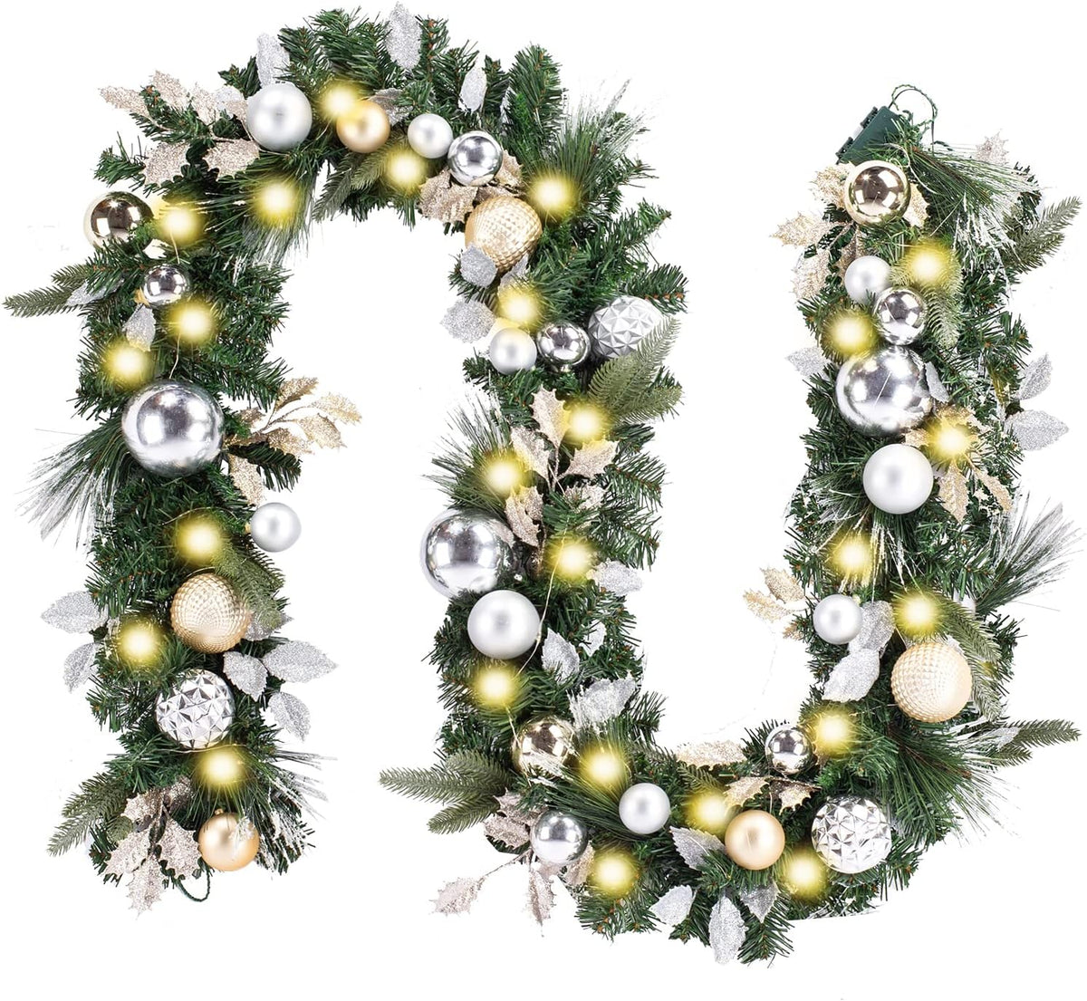 WANNA-CUL Guirnalda de Navidad preiluminada de 9 pies con luces | G...