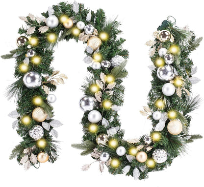 WANNA-CUL Guirnalda de Navidad preiluminada de 9 pies con luces | G...