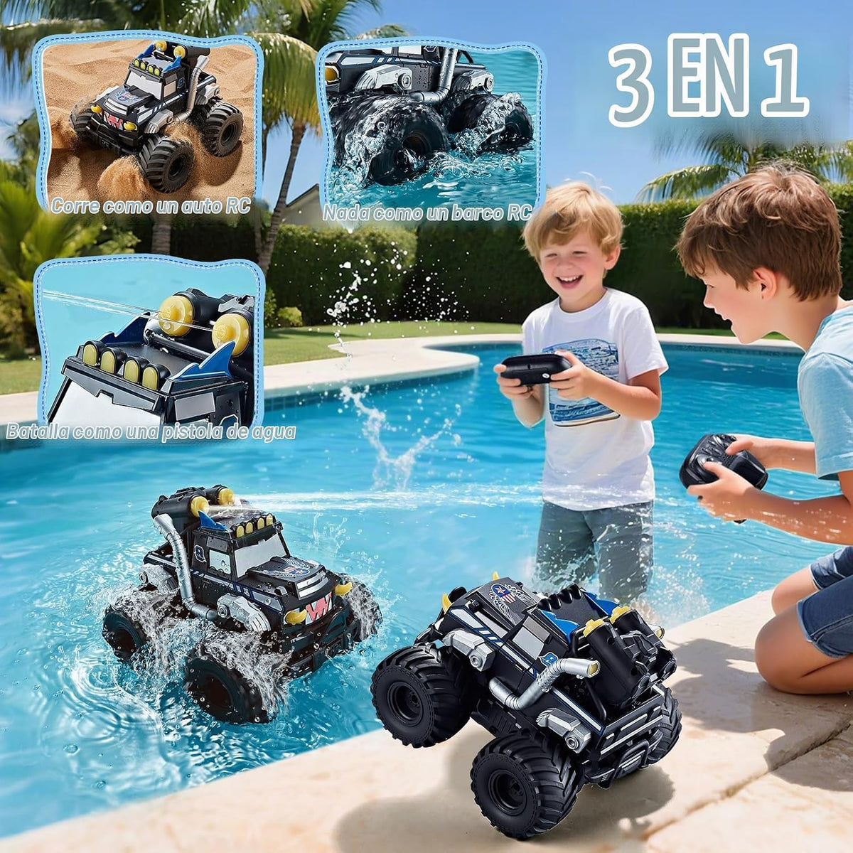 Calefwe - Coche de control remoto anfibio 3 en 1, barco a control r...