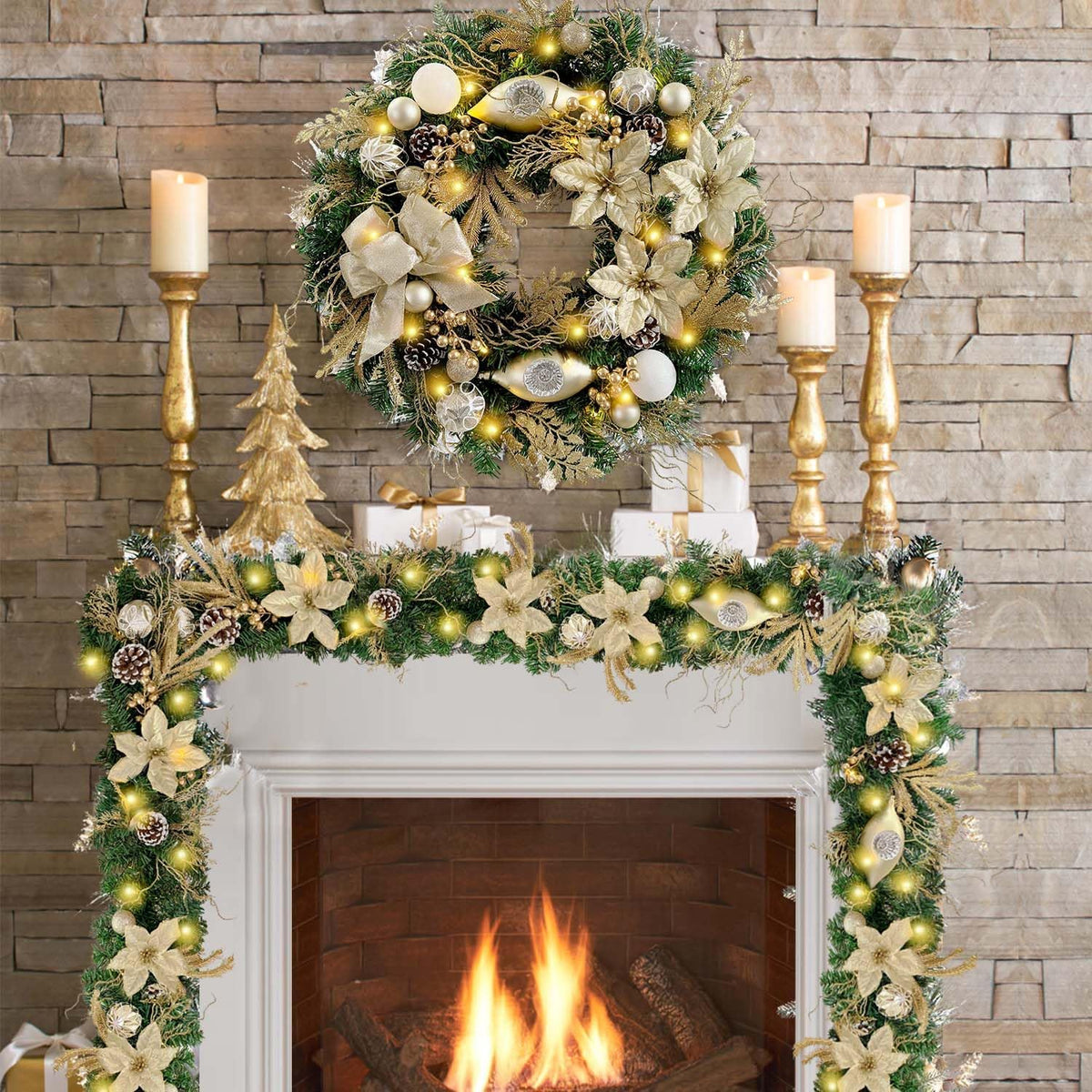 WANNA-CUL Corona de Navidad preiluminada de 61 cm para puerta princ...