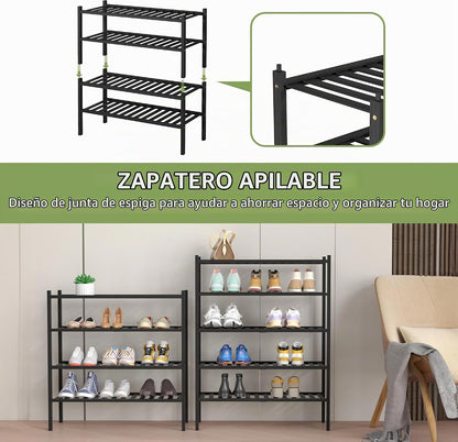 ROMGUAR CRAFT Zapatero de bambú de 4 niveles para closet independie...