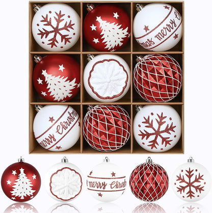 SHareconn - 9 bolas de Navidad grandes de 100mm, color rojo y blanc...