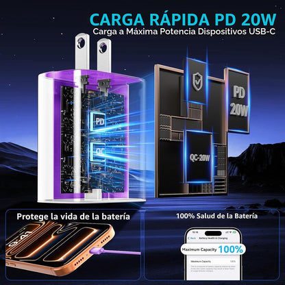 Teléfono 18 17 16 Pro Max Cargador Carga Rápida, 20W Teléfono Duo U...