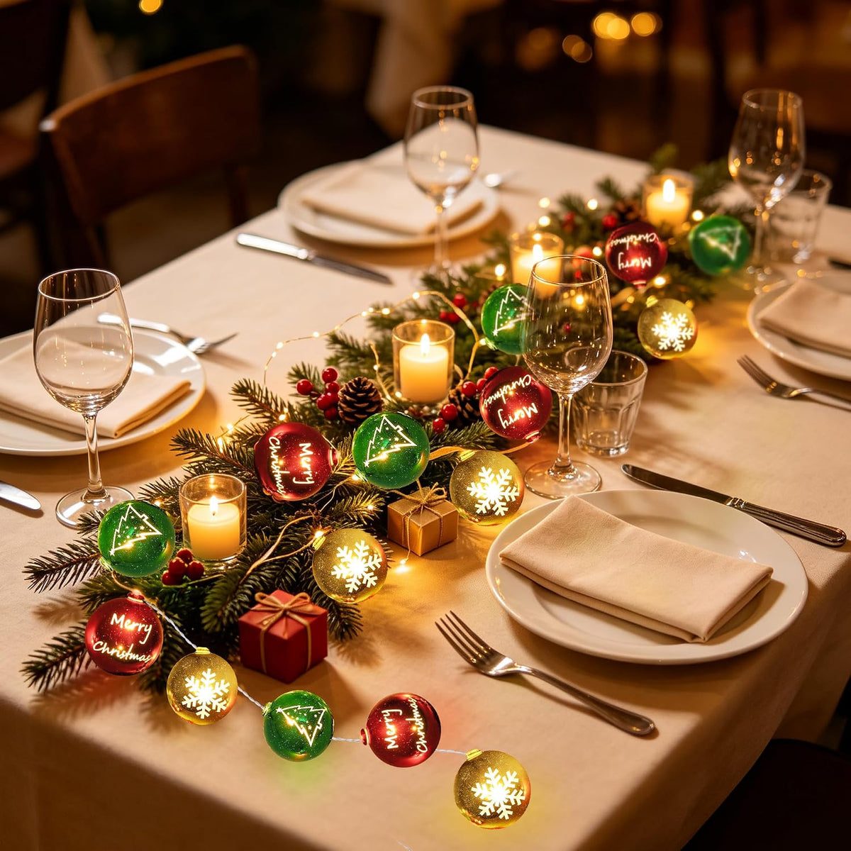 Tira de luces de bolas de Navidad de 20 pies, 30 LED, funciona con...