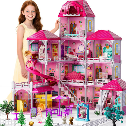 JUKUDAHU Juego de villa para niñas de 3 a 7 años, 4 pisos y 12 habi...