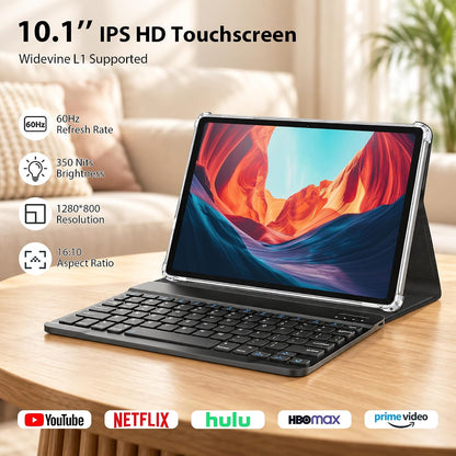 NextCheer Tablet Android 16 de 10.1" con teclado, 30 GB de RAM...