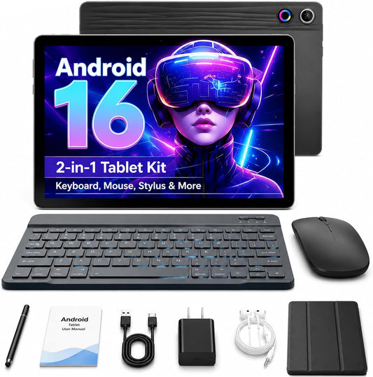 Jeazans Tablet Android 16 de 10.1 pulgadas, paquete de tableta 2 en...