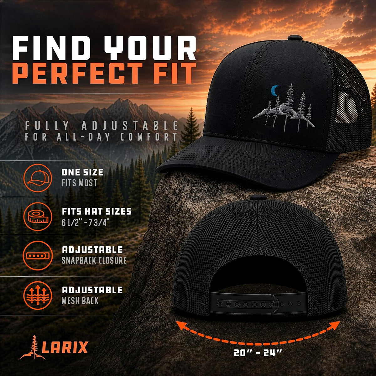 LARIX Trucker Hat Men - Gorra Snapback con parte trasera de malla t...
