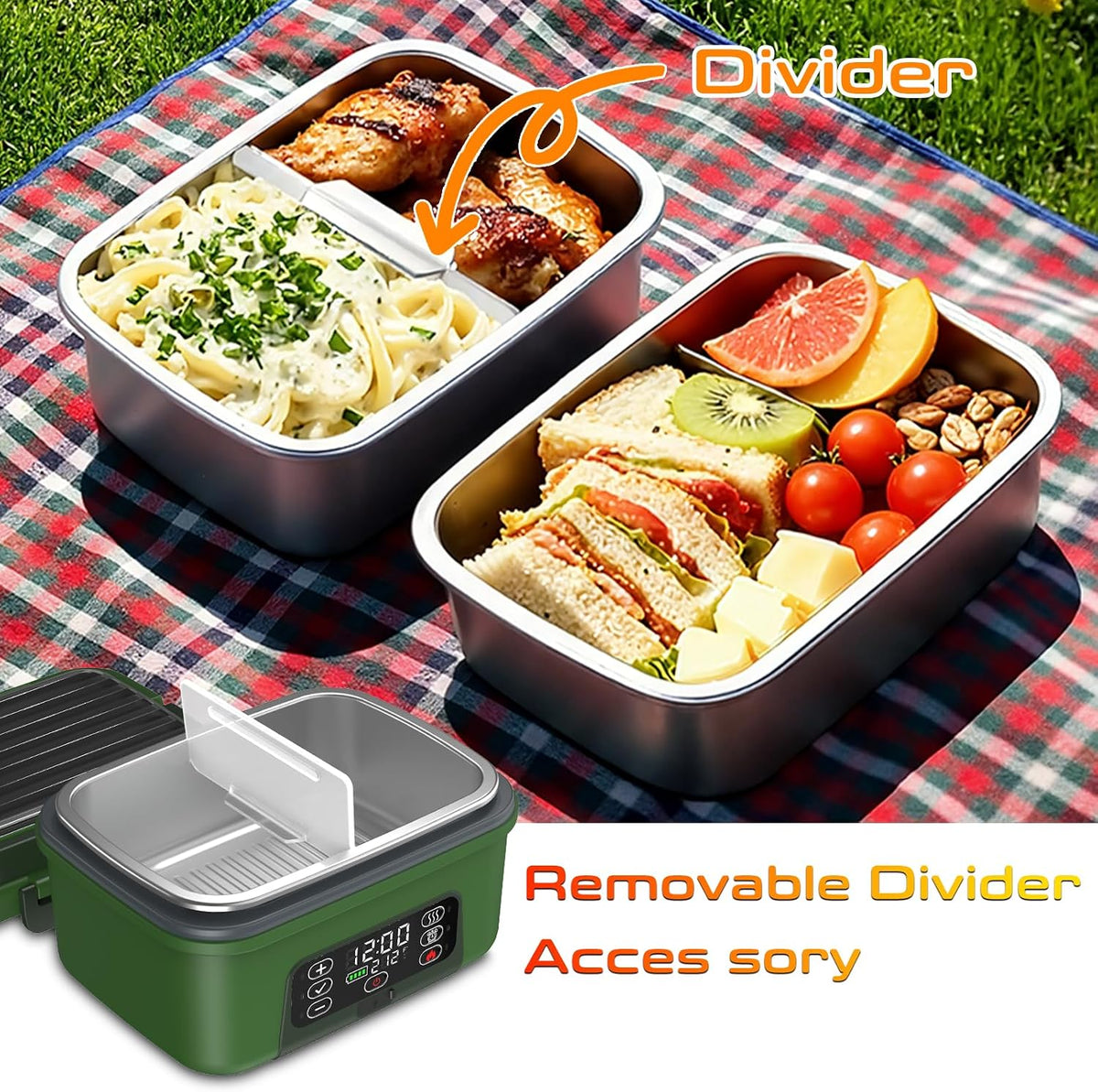 Omboos Lonchera eléctrica inalámbrica con calefacción, XL 6.3 tazas...
