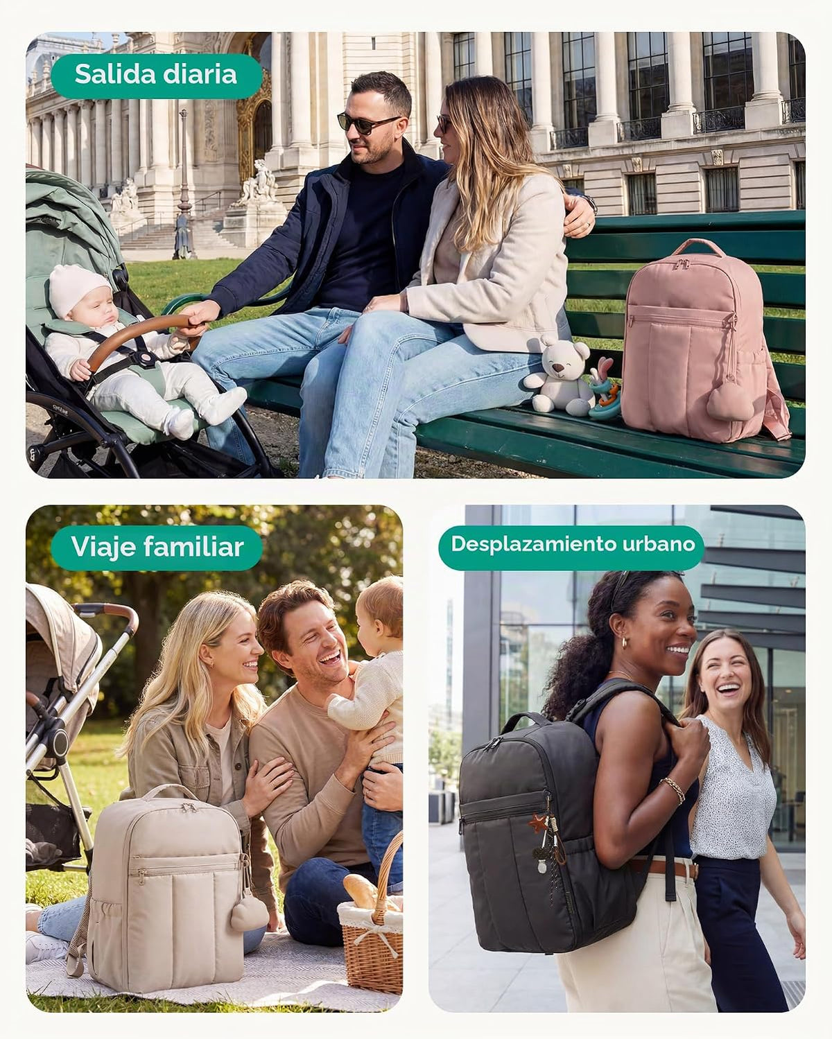 BAGSMART Mochila para pañales con bolsillos aislados y cambiador, c...