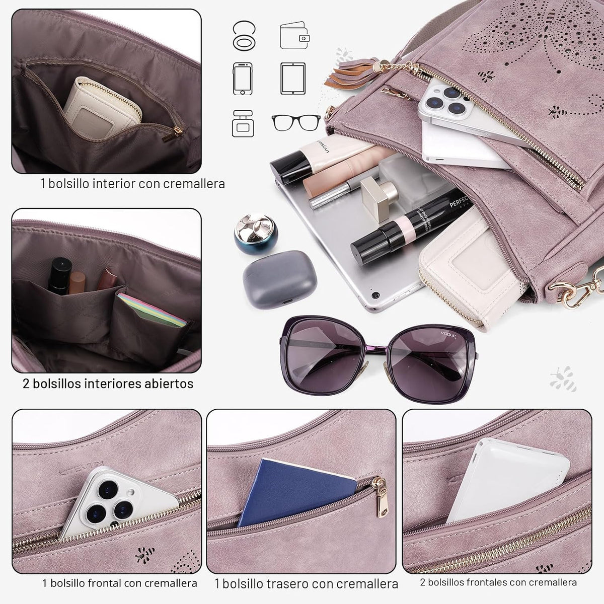 KITEVIUN - Bolsos tipo bandolera medianos para mujer, modernos, bol...