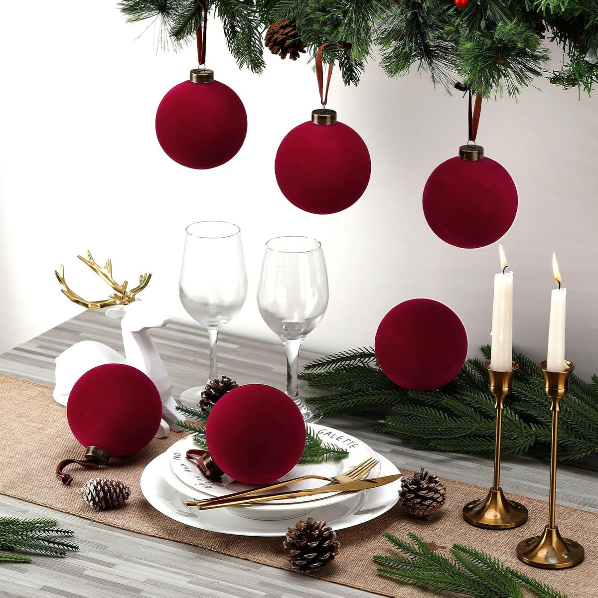 6 adornos grandes de terciopelo de Navidad de 4 pulgadas | Bolas co...