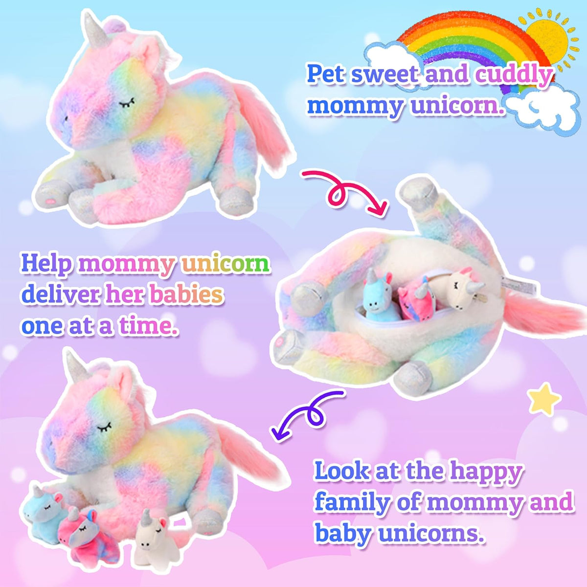 Hopearl Unicornio de peluche LED con iluminación, mamá unicornio co...