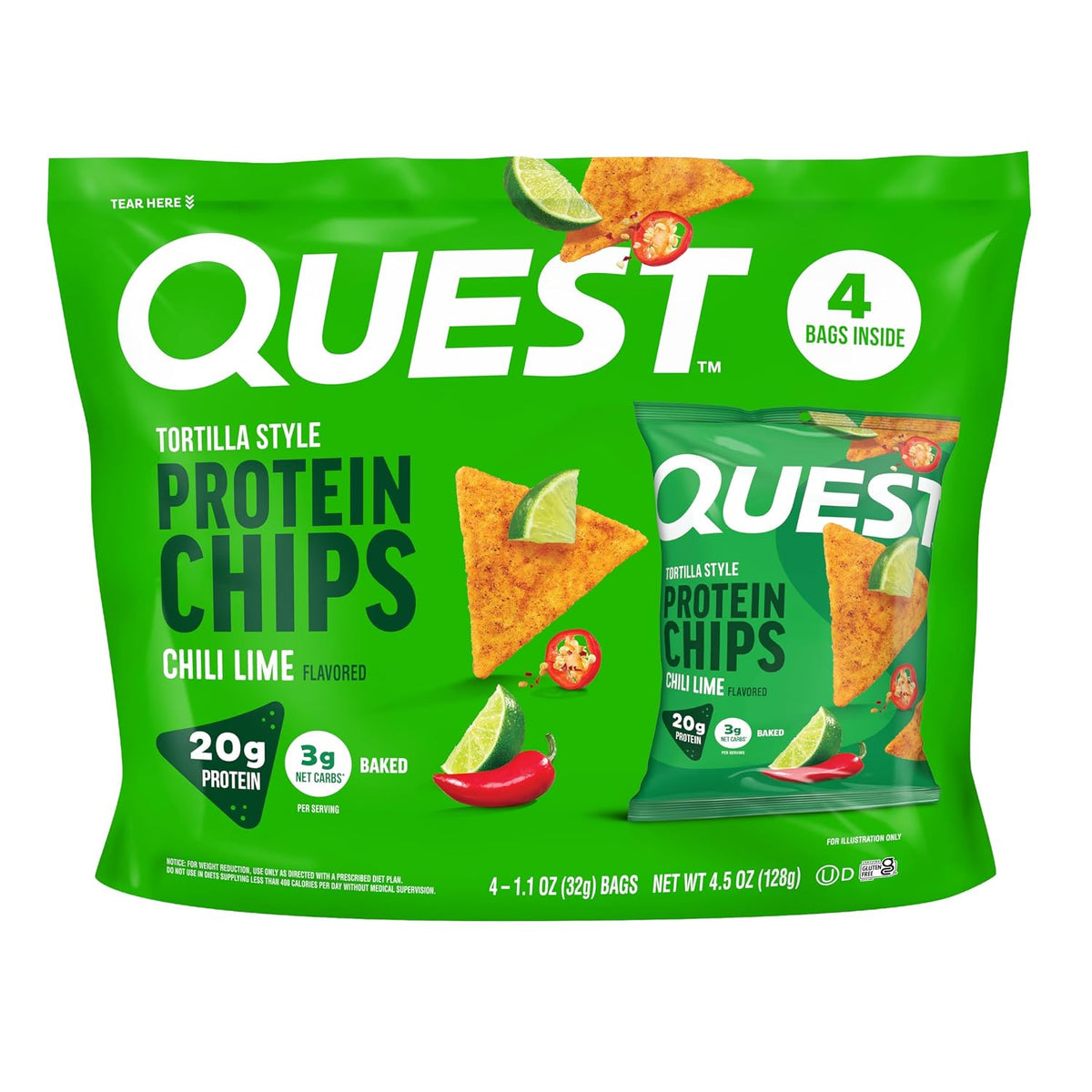 Quest Nutrition Chili Lime Tortilla Style Chips de proteína, 0.71 o...