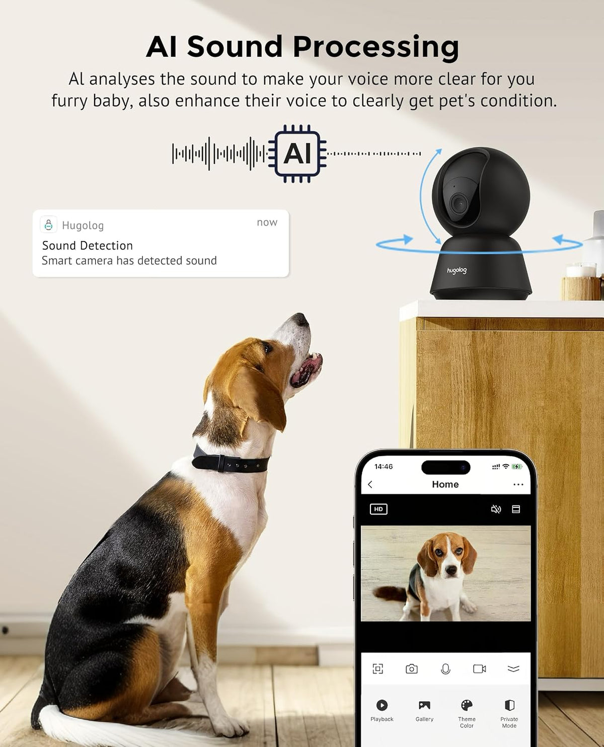 Hugolog Cámara de Seguridad Interior Pan\/Tilt 3K 5MP con Enfoque A...