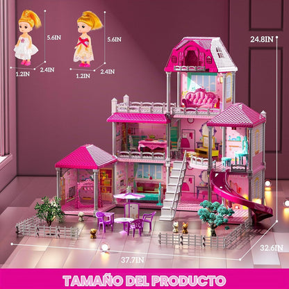 JUKUDAHU Juego de villa para niñas de 3 a 7 años, 3 pisos, 8 habita...