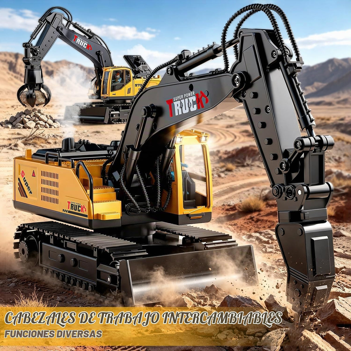 BLUEYAK Excavadora de control remoto para adultos y niños, 1:16, RC...