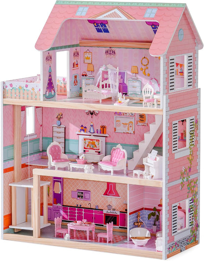 ROBOTIME Casa de muñecas de madera, juego de casas de muñecas con 2...