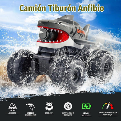 BOBXIN Anfibio Control Remoto Coche Tiburón Monster Truck Squirt Ag...