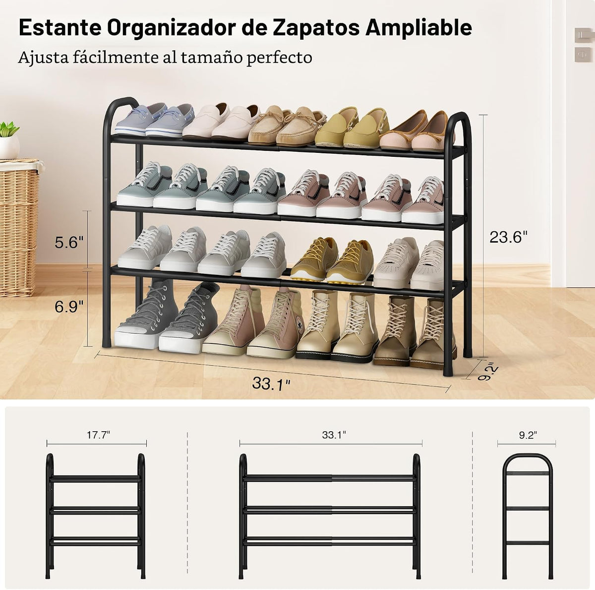 STO STO - Zapatero expandible de 3 niveles para armario, entrada, 1...