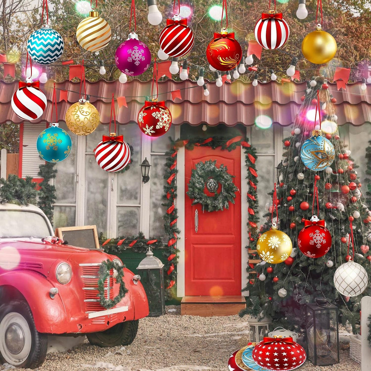 Rtteri 30 adornos coloridos de bolas de Navidad para patio, 4.9 pul...