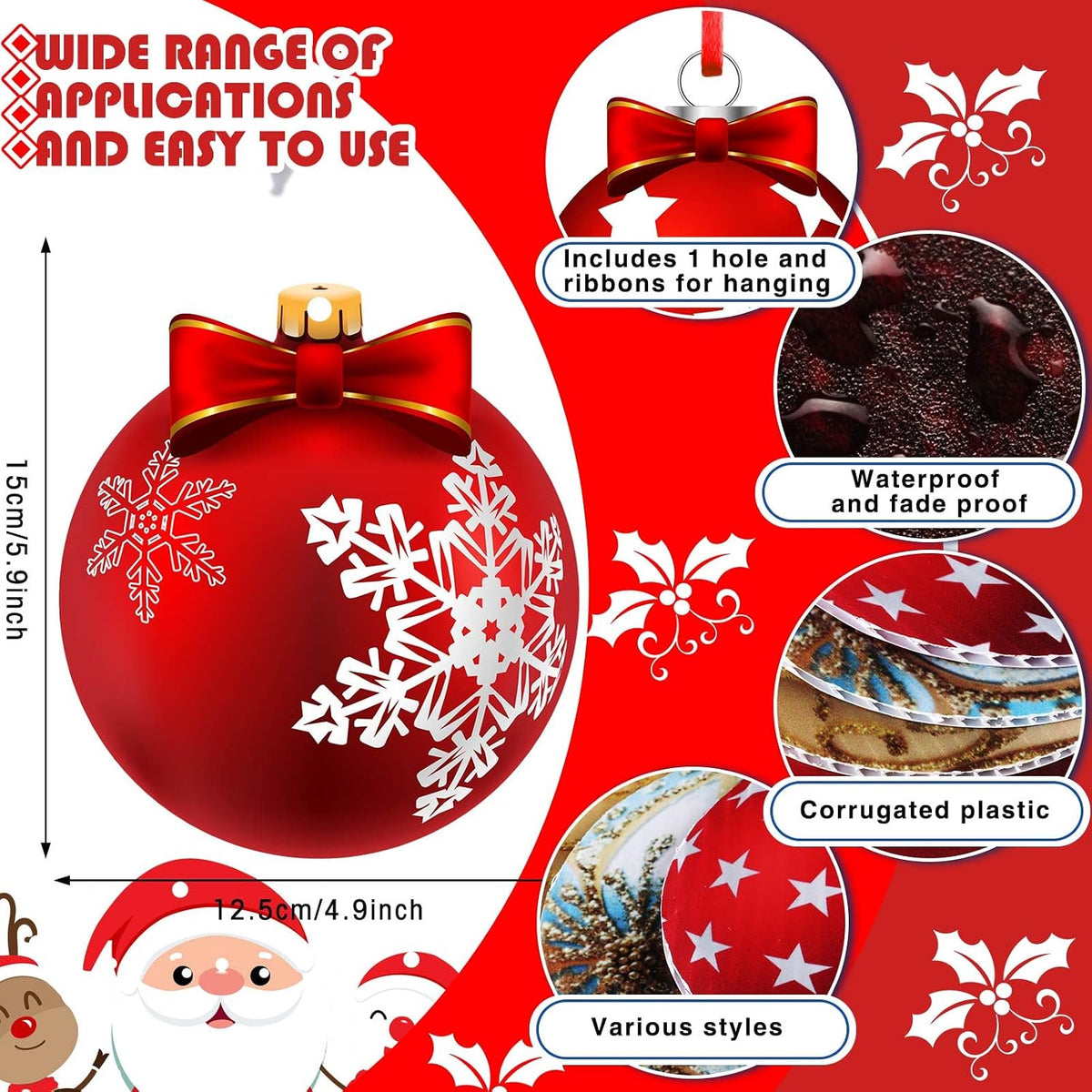 Rtteri 30 adornos coloridos de bolas de Navidad para patio, 4.9 pul...