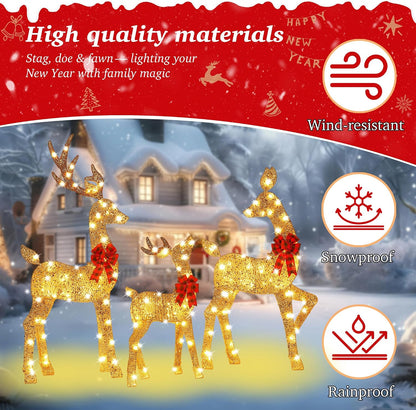 Decoración de ciervo de Navidad con iluminación dorada 2.5D de 48 p...