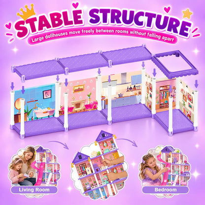 KLADNDER Casa de muñecas, juego de casa de muñecas de 4 pisos y 11...