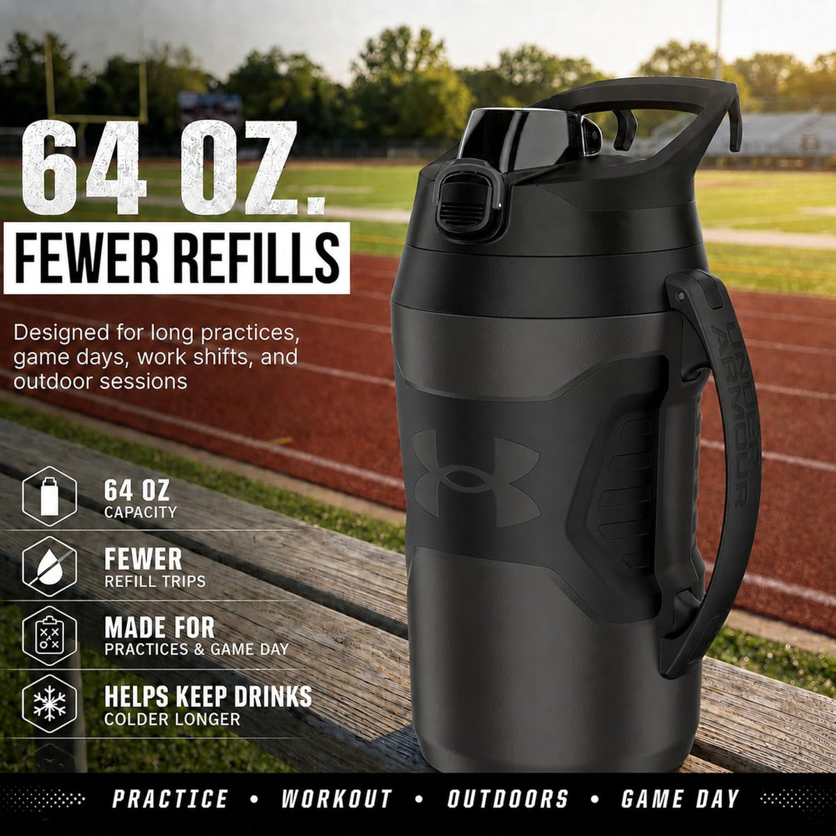 Under Armour Botella de agua aislada con asa y gancho para cerca, j...