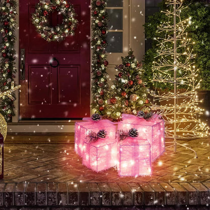 Juego de 4 cajas de regalo iluminadas de Navidad, decoración navide...