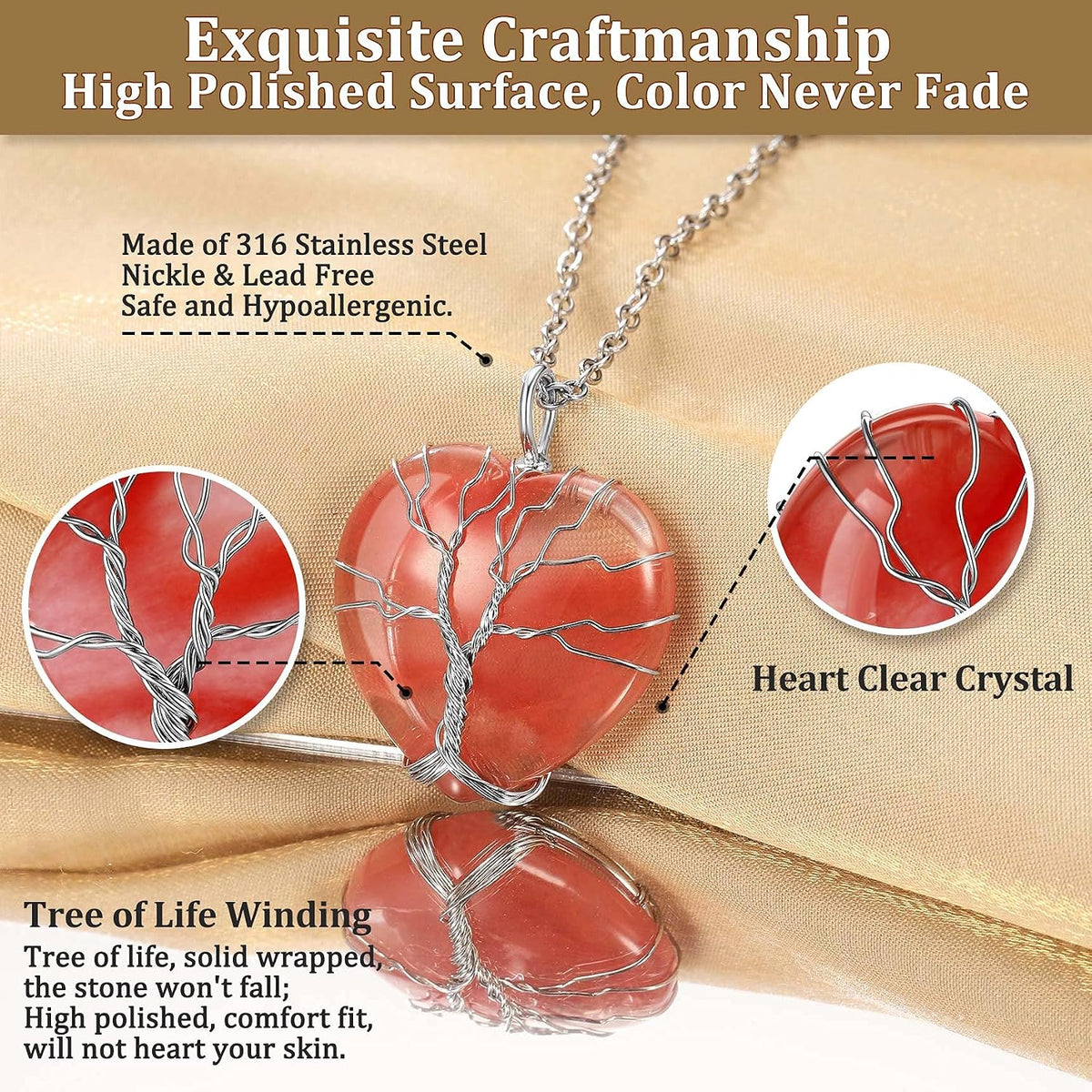 Bestyle Collar de cristal curativo envuelto en árbol de la vida, co...